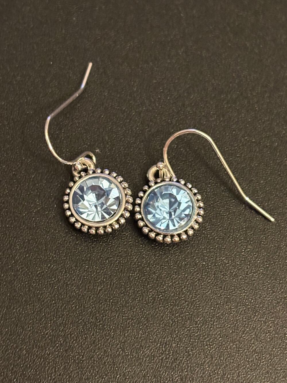 Blue Swarovski Crystal Dangle Earrings Silver Tone